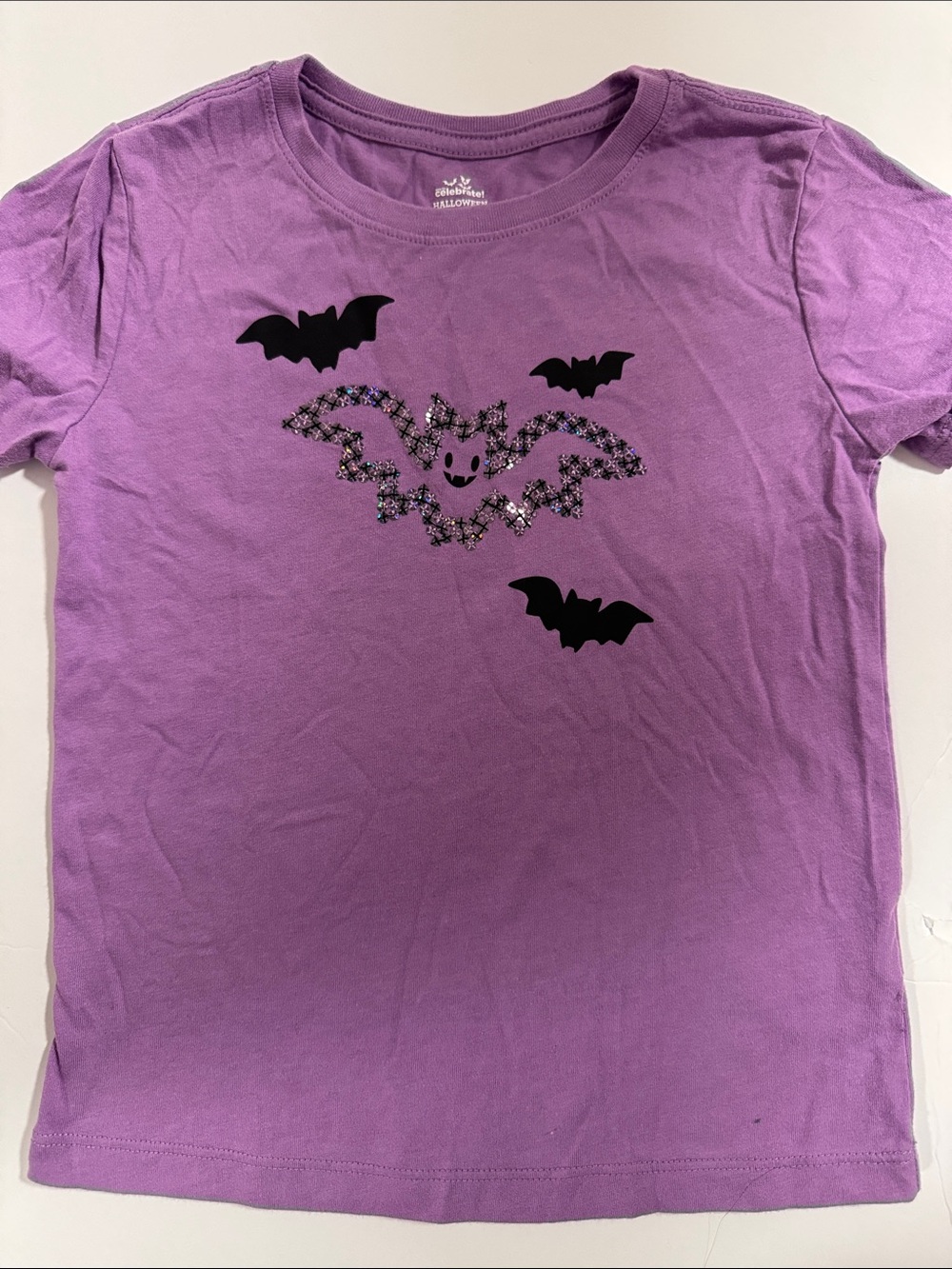 Girls' Purple Bat Sparkle Short Sleeve Tee